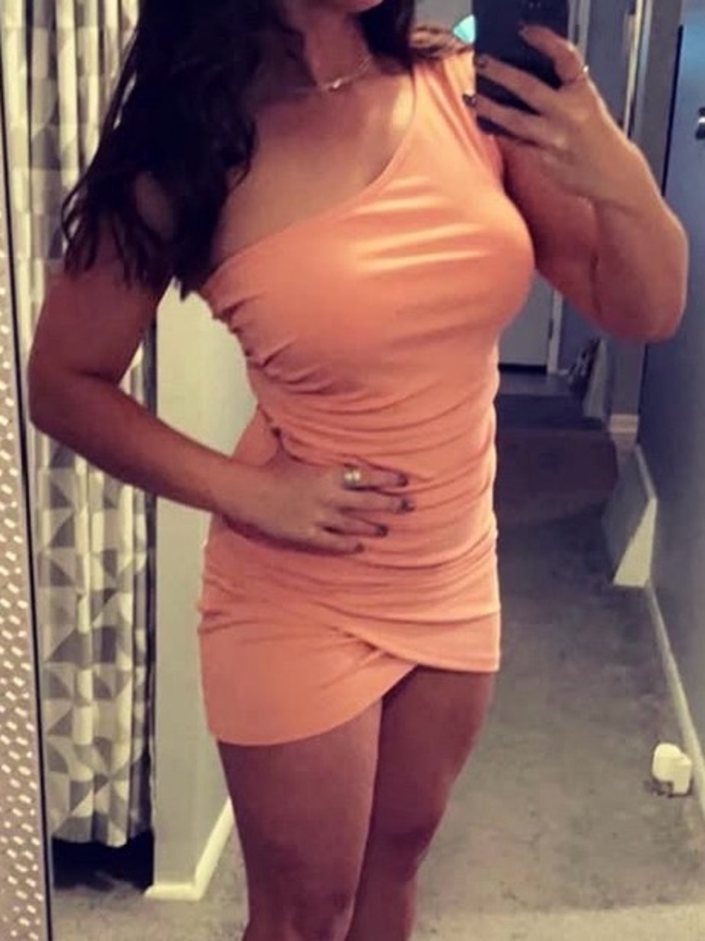 One-Shoulder Pink Ruched Mini Dress - Picture 5 of 6